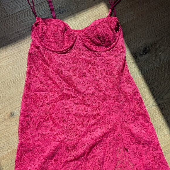 34B Victoria Secret 2003 Y2K Pink Lace Feminine Bustier Top Lingerie Slip Dress - Picture 1 of 8